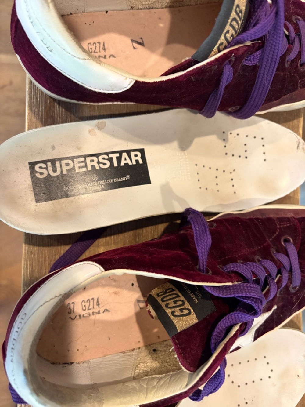 Golden Goose Burgundy Velvet Sneakers 37 6.5 - Picture 11 of 13